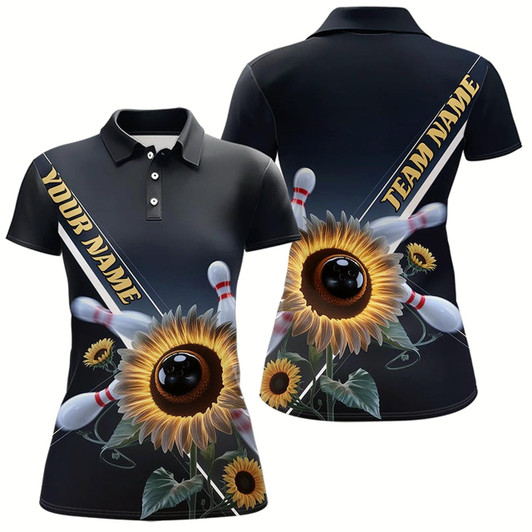 Goofygear Custom Sunflower Bowling Polo Shirts For Women, Sunflower Bowling Team Shirt With Name