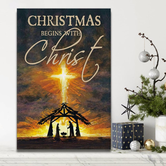 Canvas Print Featuring The Message Christmas Begins With Christ A Religious Christian Painting For Your Home