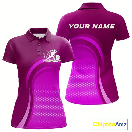 Goofygear Custom Purple Bowling Team Polo Shirts For Women, Bowling Tournament Bowling League Shirt