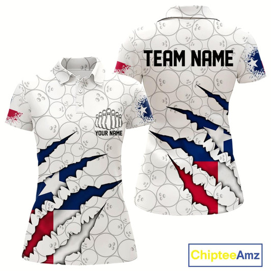 Goofygear Custom Texas Flag Bowling Team Polo Shirts For Women, Texas Bowling League Shirt