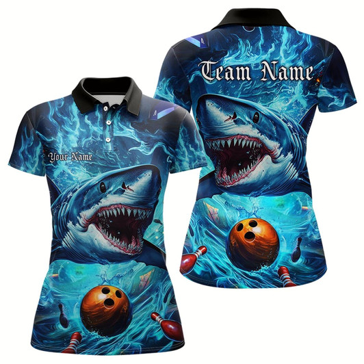 Goofygear Custom Shark Team Bowling Polo Shirts For Women, Shark Bowling Team Outfits