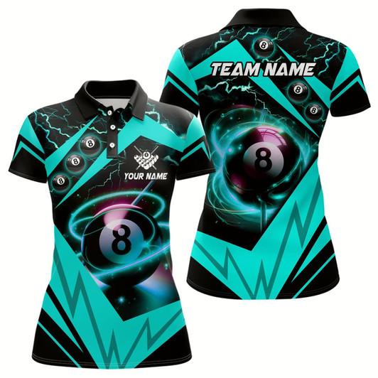 Goofygear Turquoise 8 Ball Pool Billiard Jersey For Women Custom Billiard Polo Shirt Team League Billiard Shirt