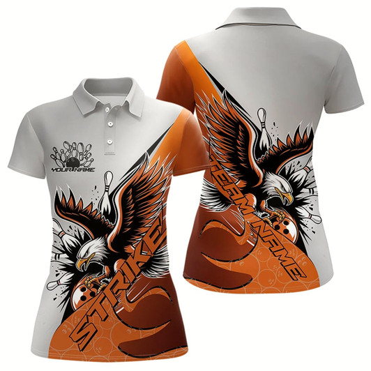 Goofygear Custom Orange Eagle Bowling Team Women Polo Shirts, Bowling League Shirt Bowlers Outfit