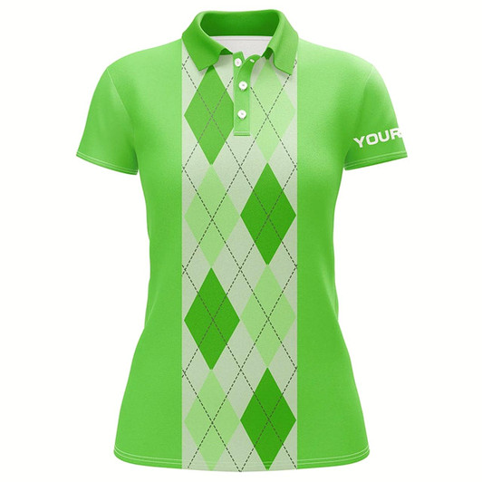 Goofygear Green Argyle Plaid Pattern Womens Golf Polo Shirt Custom Golf Polos Shirt For Womens, Golfing Gifts