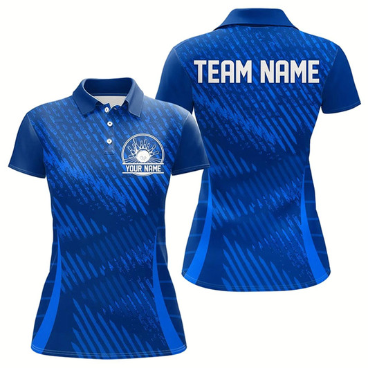 Goofygear Custom Blue Bowling Team Polo Shirts For Women, Bowling Tournament Bowling League Shirt Style 5