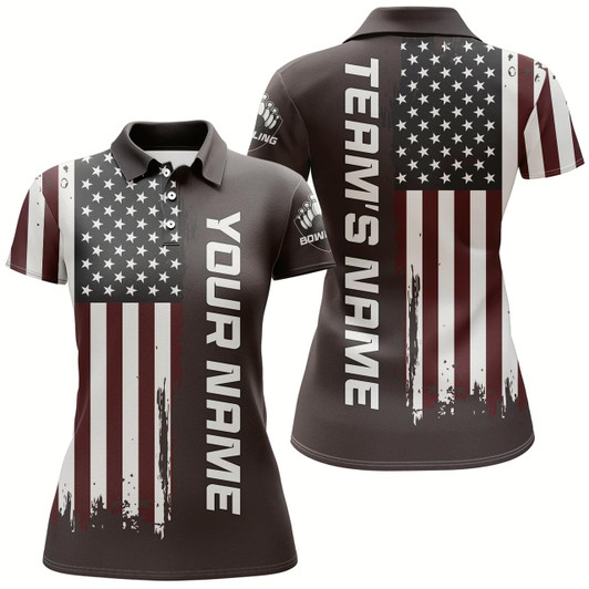 Goofygear Patriotic Bowling Polo Shirt Women American Flag Bowling Team Jersey Custom Bowling Shirts