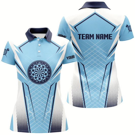 Goofygear Blue White Womens Darts Polo Shirt Customized Darts Shirt For Women Dart Team Jerseys