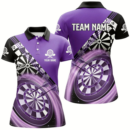 Goofygear Personalized Black Purple Womens Darts Polo Shirt Custom Darts Shirt For Women Dart Jersey
