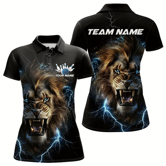 Goofygear Custom Blue Thunder Lightning Lion Bowling Team Women Polo Shirts, Bowling League Shirt