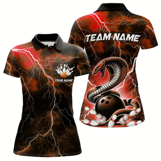 Goofygear Orange Thunder Lightning Custom Cobra Snake Bowling Women Polo Shirts, Bowling Team Shirt