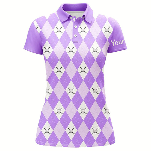 Goofygear Purple Argyle Plaid Pattern Womens Golf Polos Shirts Custom Golf Shirts For Women, Ladies Golf Polo