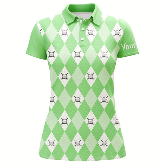 Goofygear Green Argyle Plaid Pattern Womens Golf Polos Shirts Custom Golf Shirts For Women, Ladies Golf Polo
