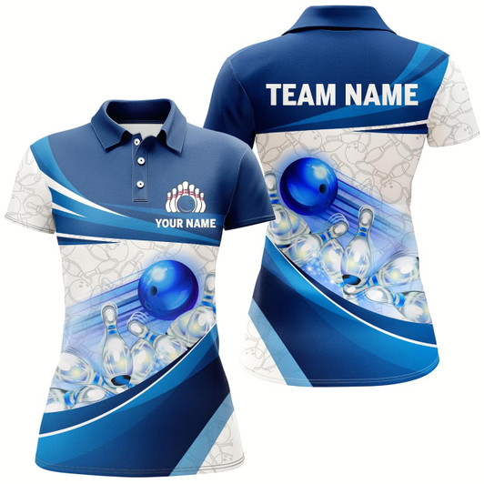 Goofygear Custom Bowling Shirt For Women Navy Bowling Team Jersey Custom 3D Bowling Polo Shirts