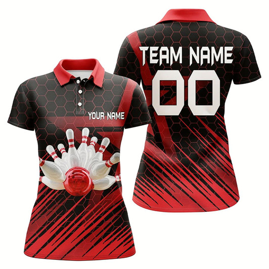 Goofygear Red Bowling Shirt For Women Custom Short Sleeve Polo Bowling Jersey 3D Bowling Team Shirt For Women