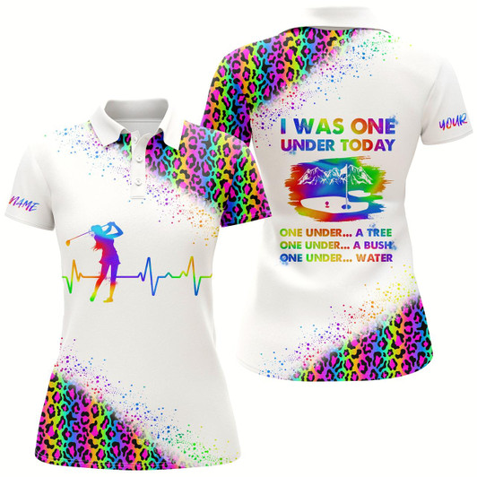 Goofygear Funny Golf Shirts For Women I Was One Under Today Custom Rainbow Neon Leopard White Women Polo Shirts Style 1