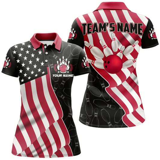 Goofygear American Flag Bowling Shirts Women Team Bowling Jersey Custom Black Bowling Polo Shirt