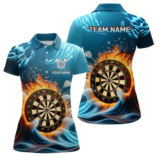 Goofygear Fire And Water Blue Womens Darts Polo Shirt Custom Darts Shirt For Women Dart Jerseys Style 2