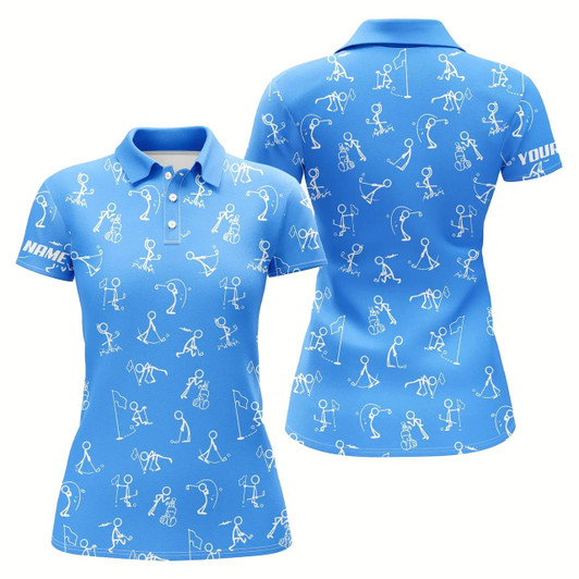 Goofygear Womens Golf Polo Shirts Custom Name Funny Golf Pattern Blue Polo Shirt Best Womens Golf Wear