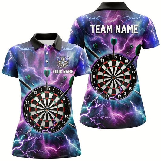 Goofygear Purple Thunder Lightning Womens Darts Polo Shirt Custom Darts Shirt For Women Dart Jerseys Style 2