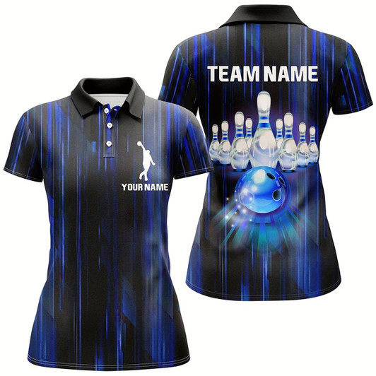 Goofygear Custom Bowling Shirt For Women Blue 3D Bowling Jersey Team League Personalized Bowling Polo Shirt