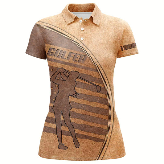 Goofygear Personalized Women Golf Polo Shirts American Flag Team Golf Shirt, Custom Name Golf Gifts For Women