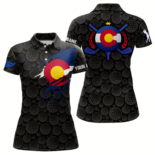 Goofygear Crack Colorado Flag Black Golf Pattern Polo Shirt Custom Patriotic Golf Shirts For Women