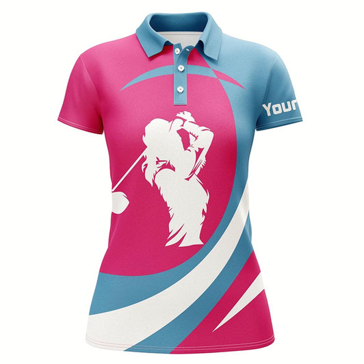 Goofygear Pink And Blue Womens Golf Polos Shirts Custom Name Team Golf Shirt Women, Personalized Golf Gifts