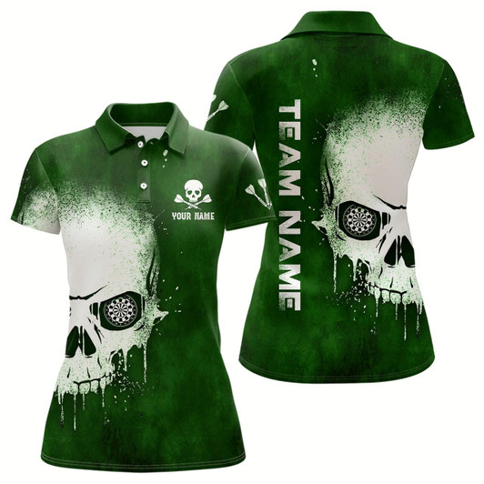 Goofygear Smoke Skull Green Womens Darts Polo Shirt Custom Darts Shirt For Women Scary Dart Jerseys