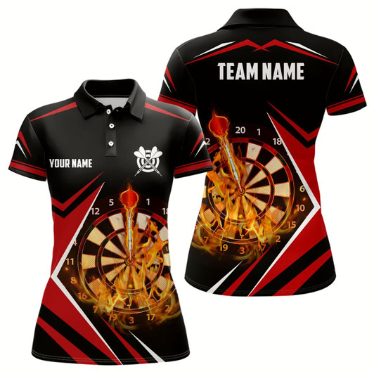 Goofygear Black Red Fire Flame Womens Darts Polo Shirt Custom Darts Shirt For Women Dart Jerseys