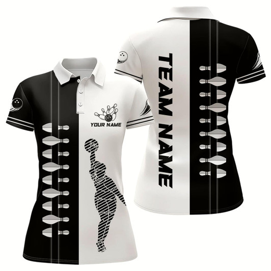 Goofygear Custom Bowling Shirt Camo Bowling Team League Bowling Pins Shirt For Women Polo Bowling Shirt