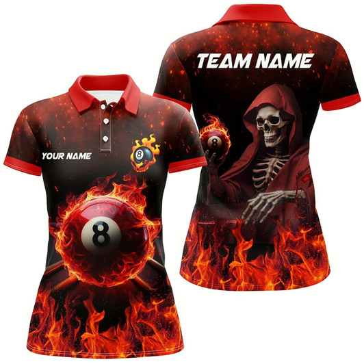 Goofygear Personalized Red Billiard Balls Fire 3D Printed Women Polo Shirts Custom 8 Ball Pool Polo Shirts