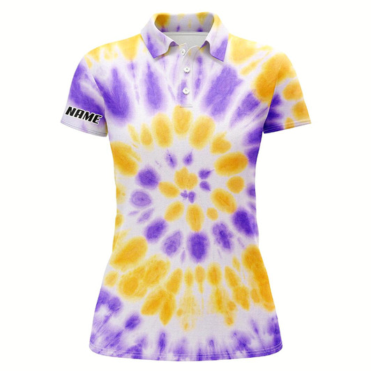 Goofygear Womens Golf Polo Shirts With Purple Yellow Tie Dye Pattern Custom Pattern Team Golf Shirt For Women