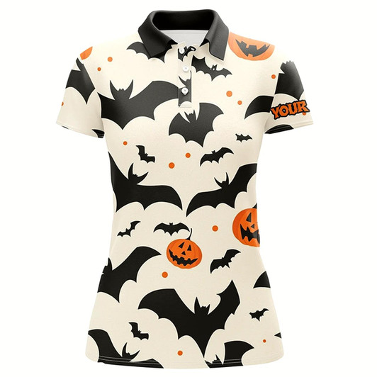 Goofygear Bats And Pumpkin Halloween Pattern Women Golf Polo Shirts Custom Ladies Halloween Golf Shirt