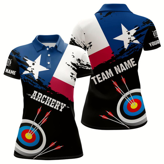 Goofygear Custom Grunge Texas Archery Women Polo Shirts, Texas Flag Shirts For Archers, Archery 3D Target Shirt