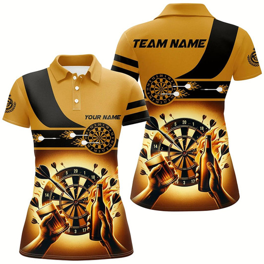 Goofygear Yellow Beer Women Darts Polo Shirt Custom Darts Shirt For Women Drinking Beer Dart Jerseys