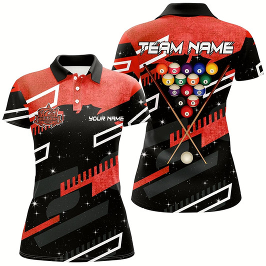 Goofygear Personalized Red 8 Ball Galaxy Billiards Polo Shirts For Women Custom 3D Billiard Jerseys Shirts