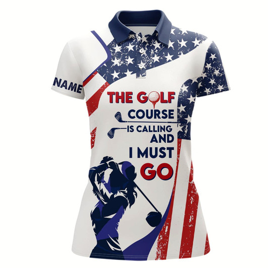 Goofygear Retro American Flag Womens Golf Polo Shirt Custom Patriotic Golf Shirts For Women Golf Gift