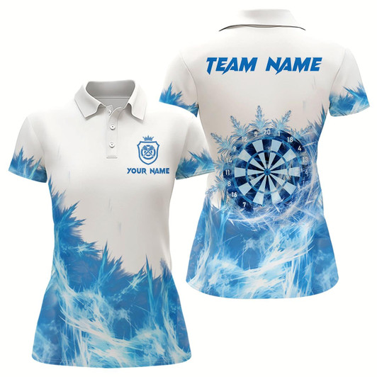 Goofygear Icy Blue White Womens Darts Polo Shirt Customized Darts Shirt For Women Darts Team Jersey