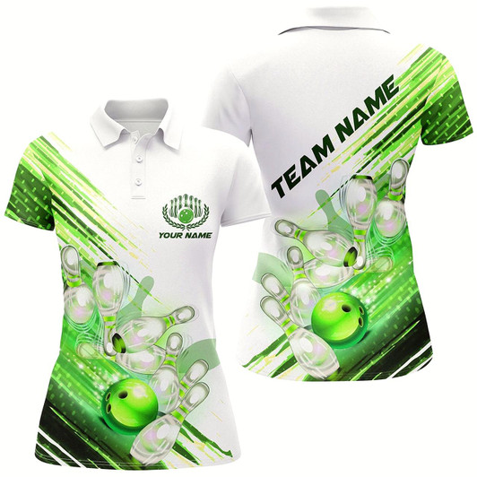 Goofygear Green Custom Bowling Shirts For Women Bowling Polo Shirts Personalized Team Bowling Jerseys