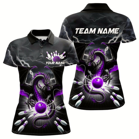 Goofygear Custom Thunder Lightning Purple Dragon Bowling Team Polo Shirt For Women, Bowling Jerseys