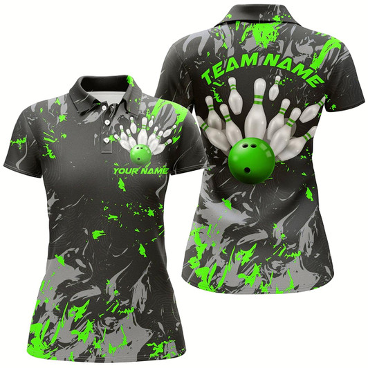 Goofygear Black And Green Camo Bowling Team Shirts Custom Women Polo Shirts Bowling League Shirts Style 2