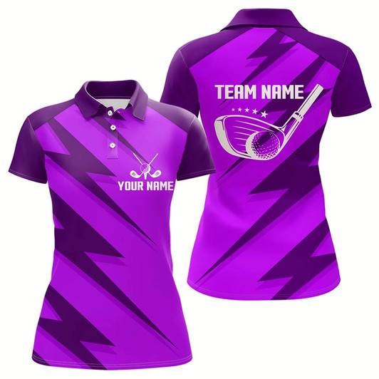 Goofygear Women Golf Polo Shirts Purple Lightning Custom Name And Team Name Golf Shirt, Golfing Gifts