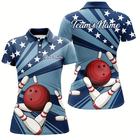 Goofygear Custom Navy Bowling Jersey For Women American Flag Bowling Team Shirt Bowling Polo Shirt