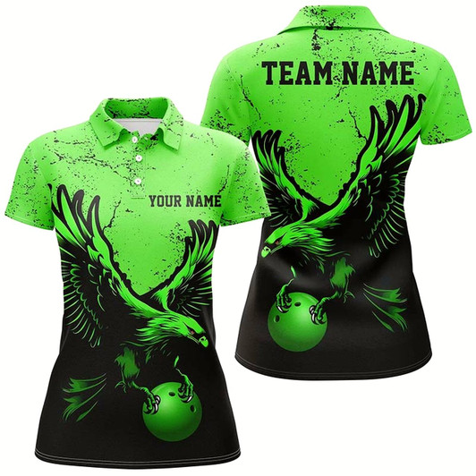 Goofygear Custom Green Eagle Women Bowling Polo Shirts Grunge Vintage Bowling Team Jerseys Outfits