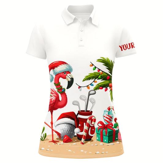 Goofygear Funny Flamingo Christmas Women Golf Polo Shirt Custom Golf Shirt For Ladies, Christmas Gift For Golfer