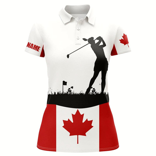 Goofygear Womens Golf Polo Shirt Custom Canadian Flag Patriotic Golf Shirt For Women, Golfing Attire Female