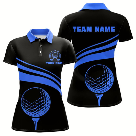 Goofygear Personalized Polo Golf Shirts For Women Custom Black And Blue Womens Golf Shirts Team Golf Jersey
