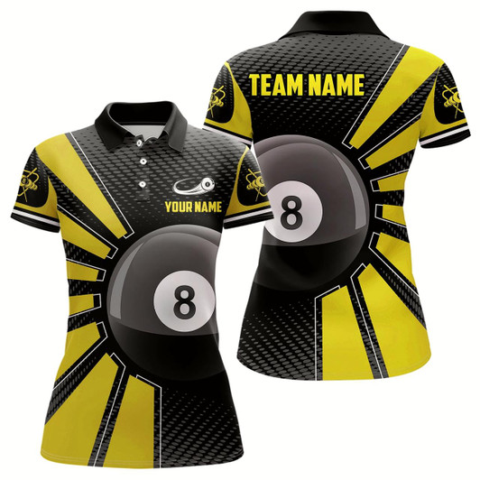 Goofygear Billiard 8 Ball Yellow Version Personalized Name 3D Polo Shirts For Women Custom Team Pool Shirt