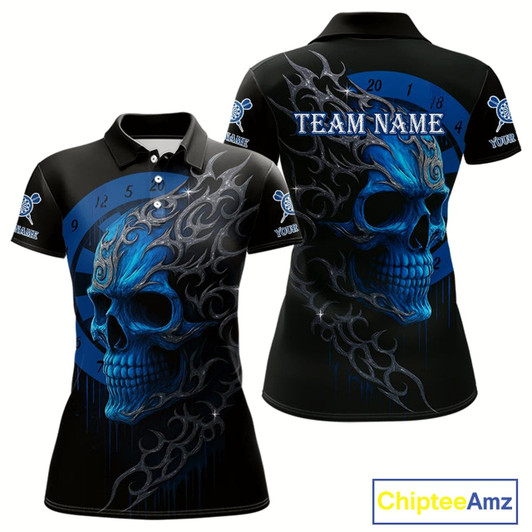Goofygear Custom Blue Skull Dartboard Polo Dart Shirt Personalized Outfits Dart Jersey For Women