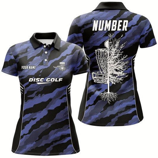 Goofygear Camo Womens Golf Polo Shirts, Custom Navy Camo Golf Shirt Disc Golf Shirts For Women, Golf Gifts
